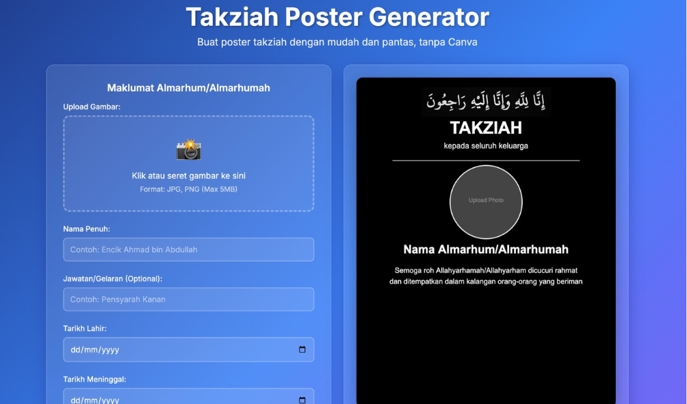 Inovatif! Lelaki Ini Cipta Laman Web Bantu Orang Ramai Hasilkan Poster Takziah dengan Mudah